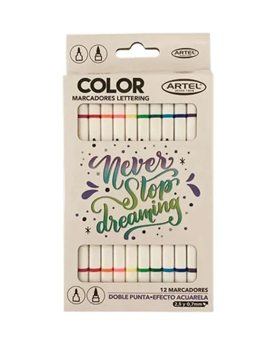 Marcador Lettering 12 col Doble Punta Artel1