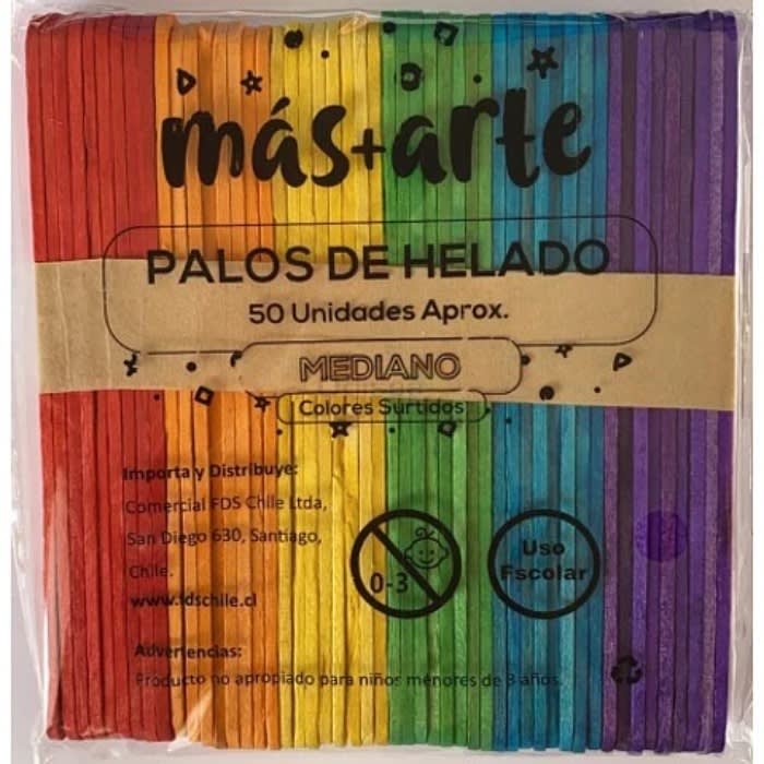 Palos Helado 50u Colores MasArte1