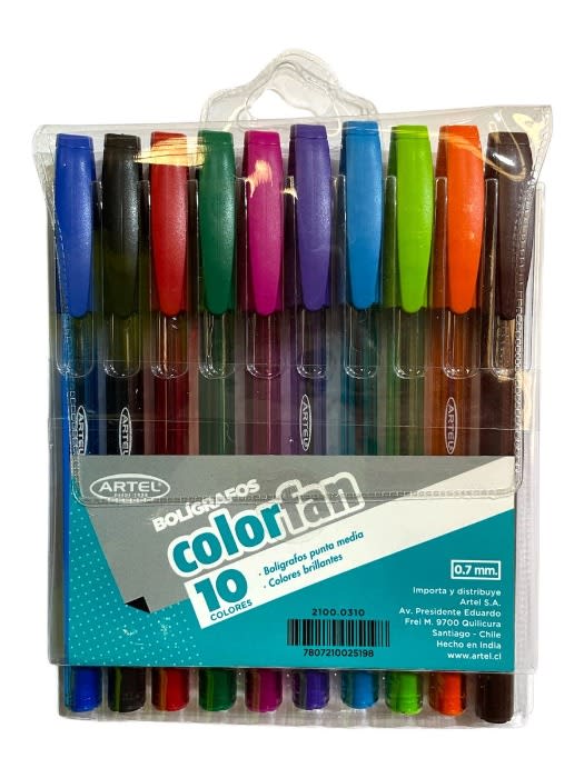 Set 10 Boligrafos Colores Pta Media Artel1