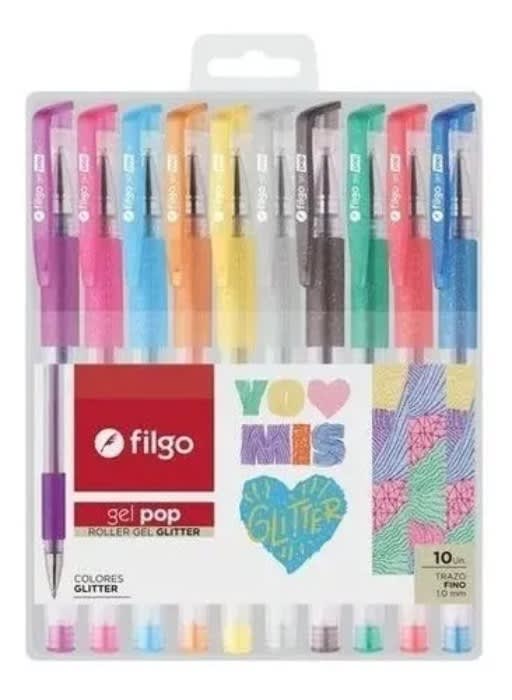 Set Lapices 10 Colores Gel C/Glitter Filgo1