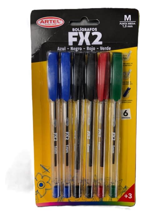 Set 6 Boligrafos 2A-2N-1R-1V FX2 Artel1