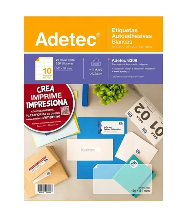 Set Etiquetas Adectec 6309 101x51mm 25h 10 x Hoja Adetec1