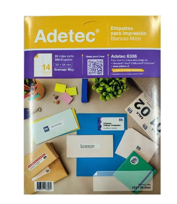 Set Etiquetas Adectec 6308 101x34mm 25h 14 x Hoja Adetec1