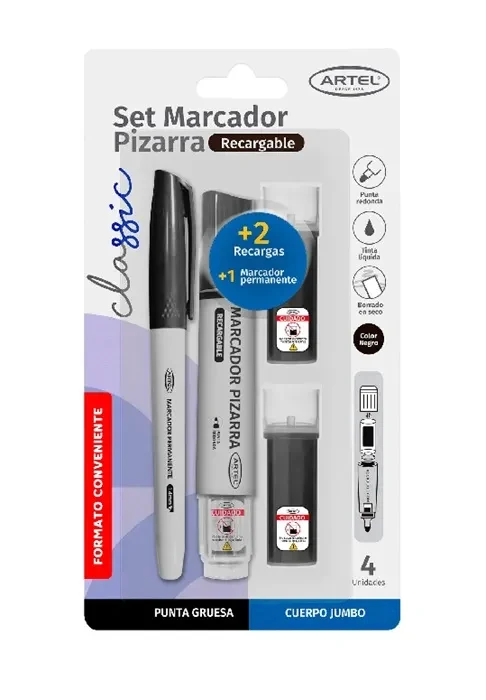 Set Marc.Pizarra + 2 Recarg + 1 Marc.Perm Negro Artel1