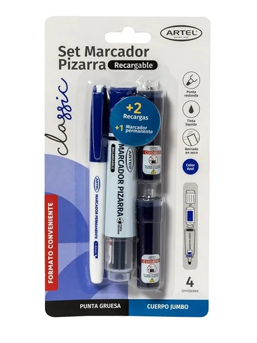 Set Plumon Pizarra Recargable + 2 Rptos + Marc Azul Artel1