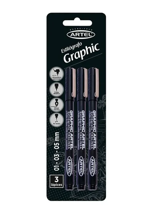 Set Tiralineas Grafic 0.1 - 0.3 - 0.5 Negro Artel1