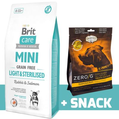 Brit Care Adult Mini Light Sterilised 2kg + Galletas Darford Zero G Pato 170gr Brit Care Adult Mini Light Sterilised 2kg + Galletas Darford Zero G Pato 170gr