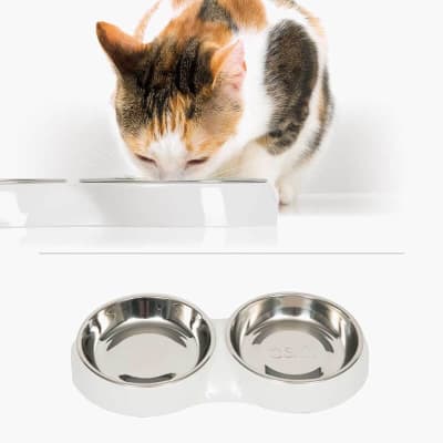 Cat it Plato Doble Acero Inoxidable con Borde Bajo Color Blanco Cat it Plato Doble Acero Inoxidable con Borde Bajo Color Blanco
