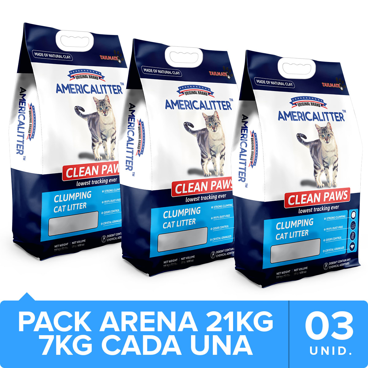 America Litter Clean Paws Pack 21kg NovaPet.cl Alimentos y accesorios