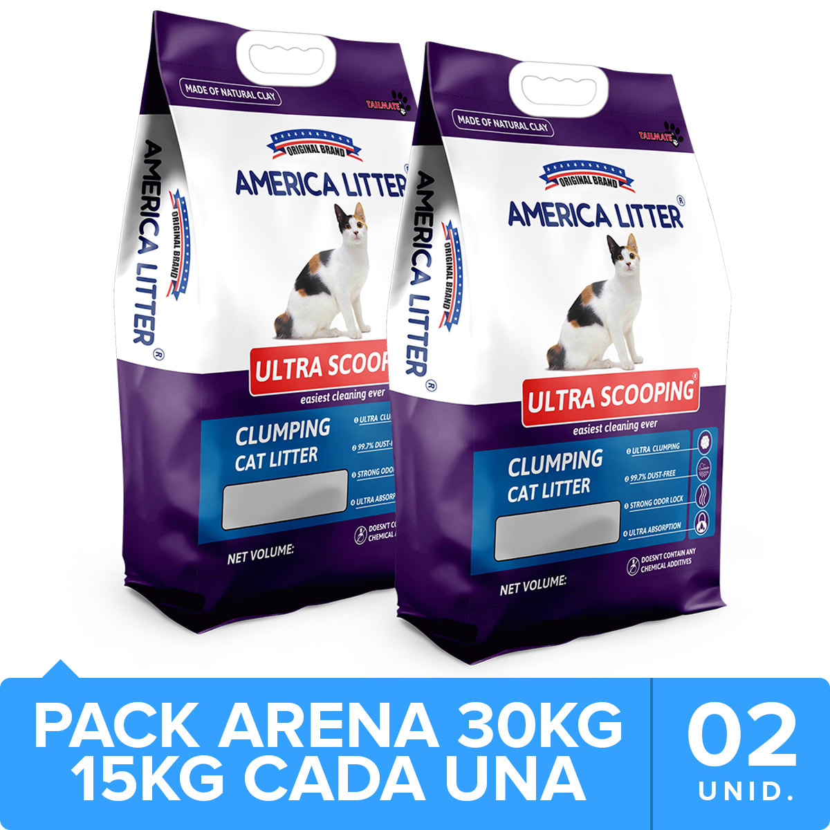 America Litter Ultra Scooping Pack 30kg NovaPet.cl Alimentos y
