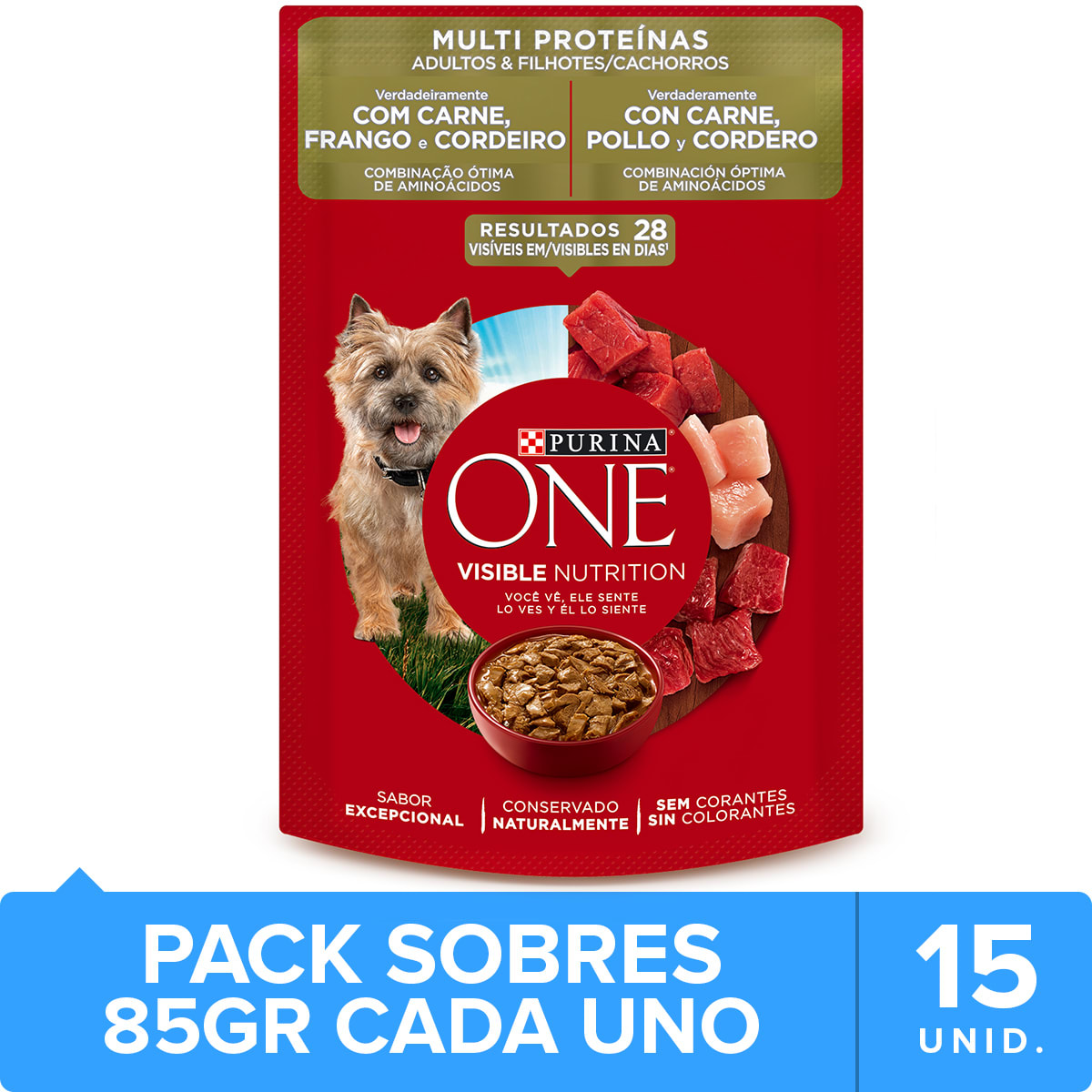 Purina One Pouch Perros Adultos y Cachorros Sabor Carne, Pollo y ...