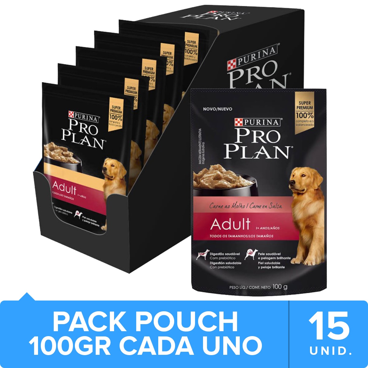 Purina Pro Plan Pouch Adult Dog Carne en Salsa 100gr Pack 15 Unidades
