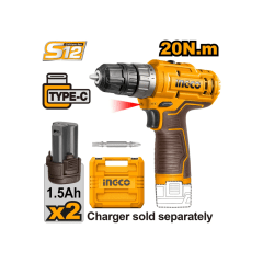 TALADRO ATORNILLADOR INALÁMBRICO 12V + 2 BATERÍAS INGCO