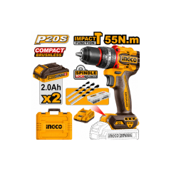 TALADRO PERCUTOR 55NM 20V + 2 BATERÍAS 2AH (CIDLI20558) INGCO