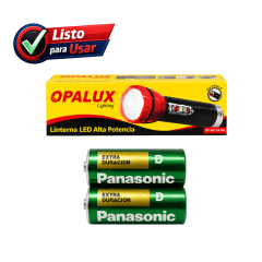 PACK LINTERNA A PILAS OPALUX + PILAS D PANASONIC