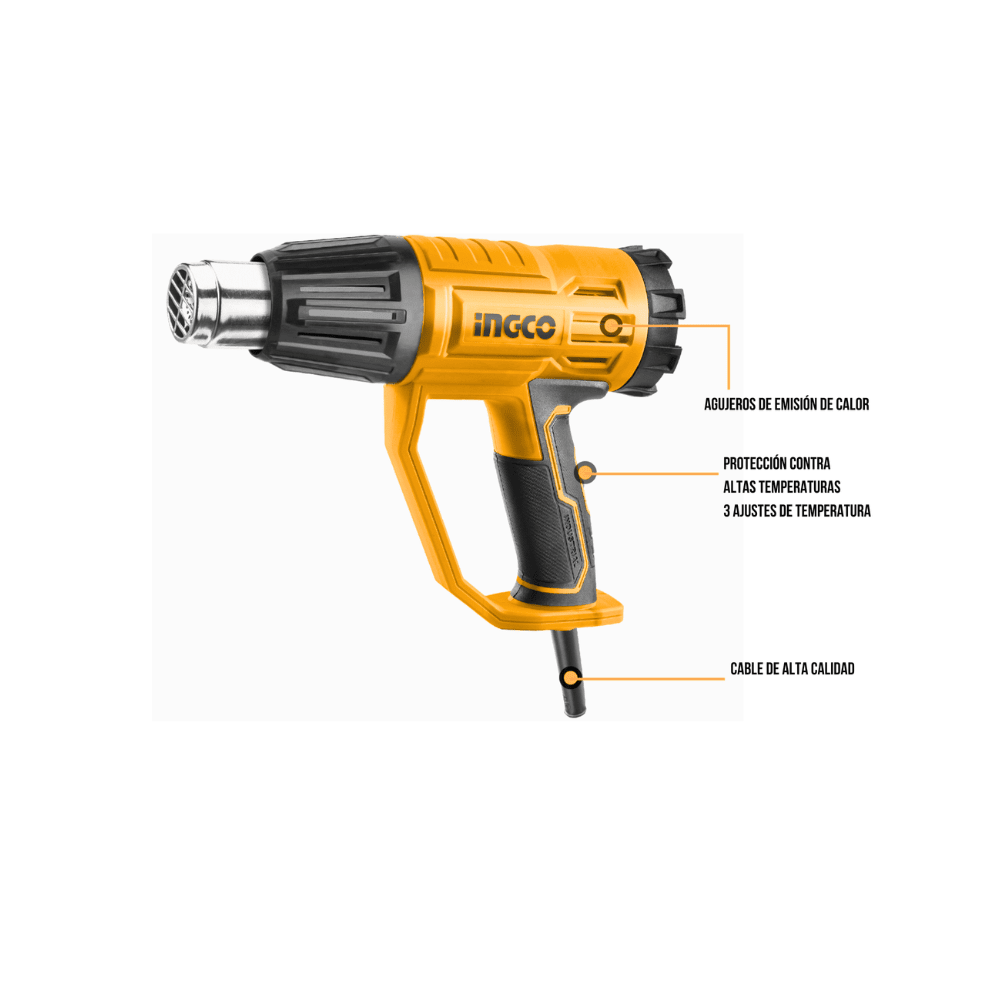 PISTOLA DE CALOR 2000W 3 NIVELES CON ACCESORIOS INGCO2