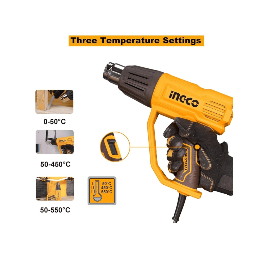 PISTOLA DE CALOR 2000W 3 NIVELES CON ACCESORIOS INGCO3
