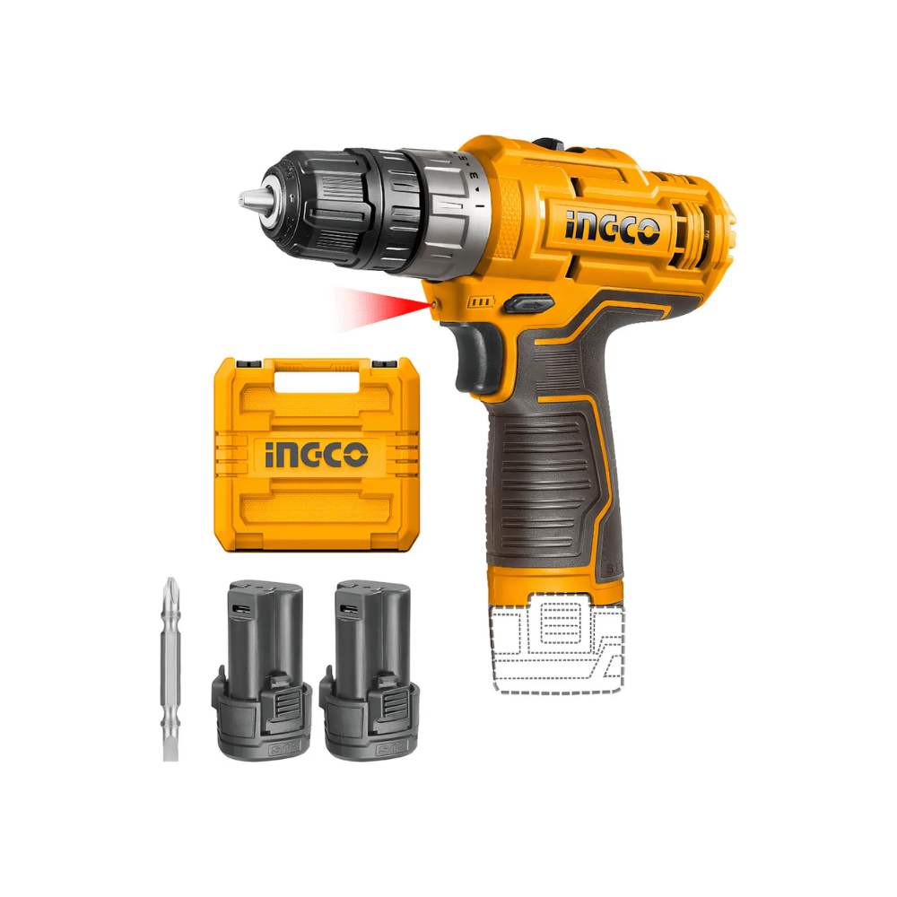 TALADRO ATORNILLADOR INALÁMBRICO 12V + 2 BATERÍAS INGCO2