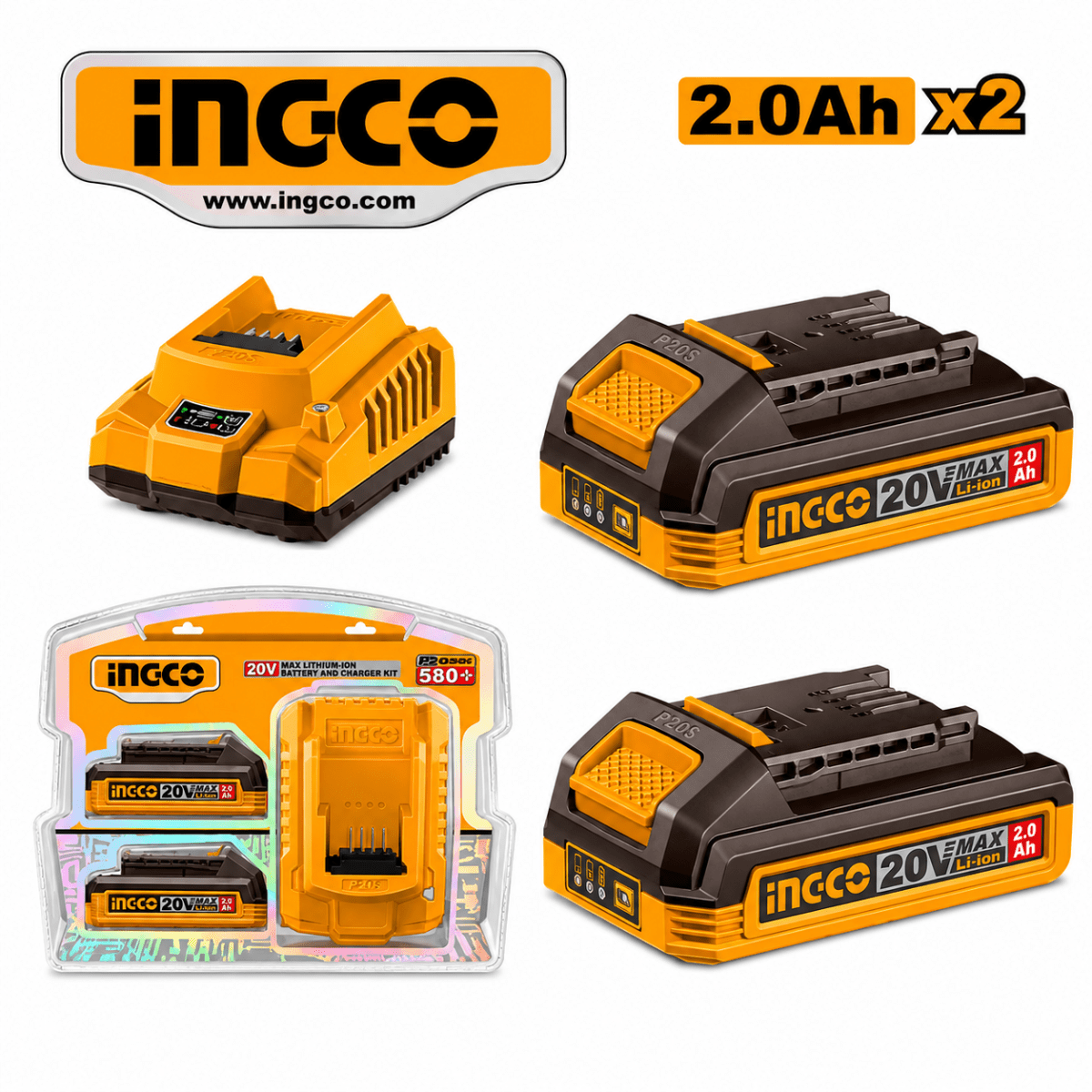 ASPIRADORA INALÁMBRICA 20V 0.5L (CVLI201261)+ 2 BATERÍAS 2.0 AH + CARGADOR 2A INGCO2