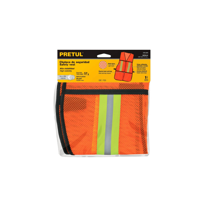 CHALECO DE SEGURIDAD NARANJA CON CINTAS REFLECTIVAS (21025) PRETUL1