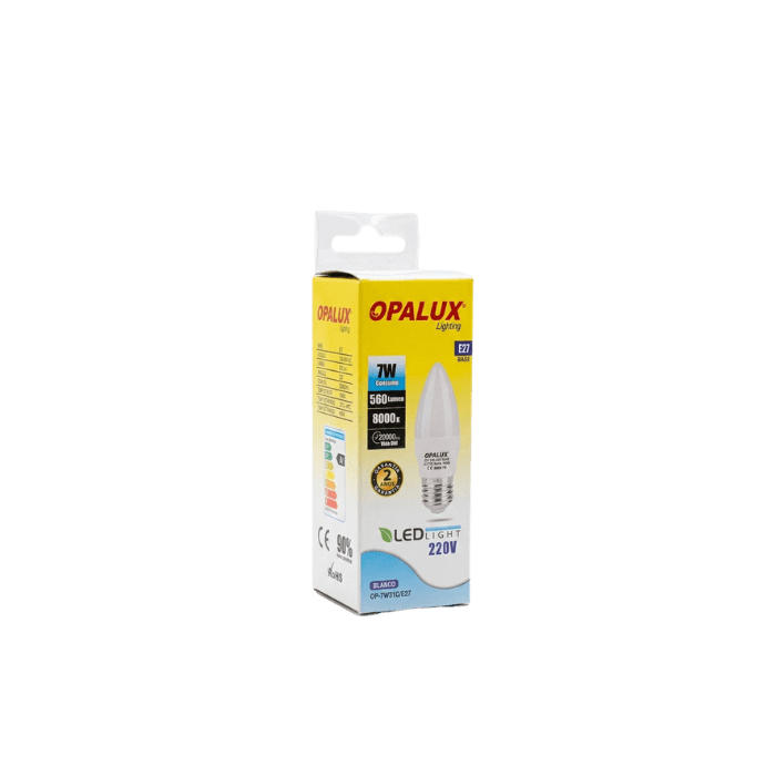 FOCO VELA LED 7W BLANCO E-27 (OP-7W31C) OPALUX1