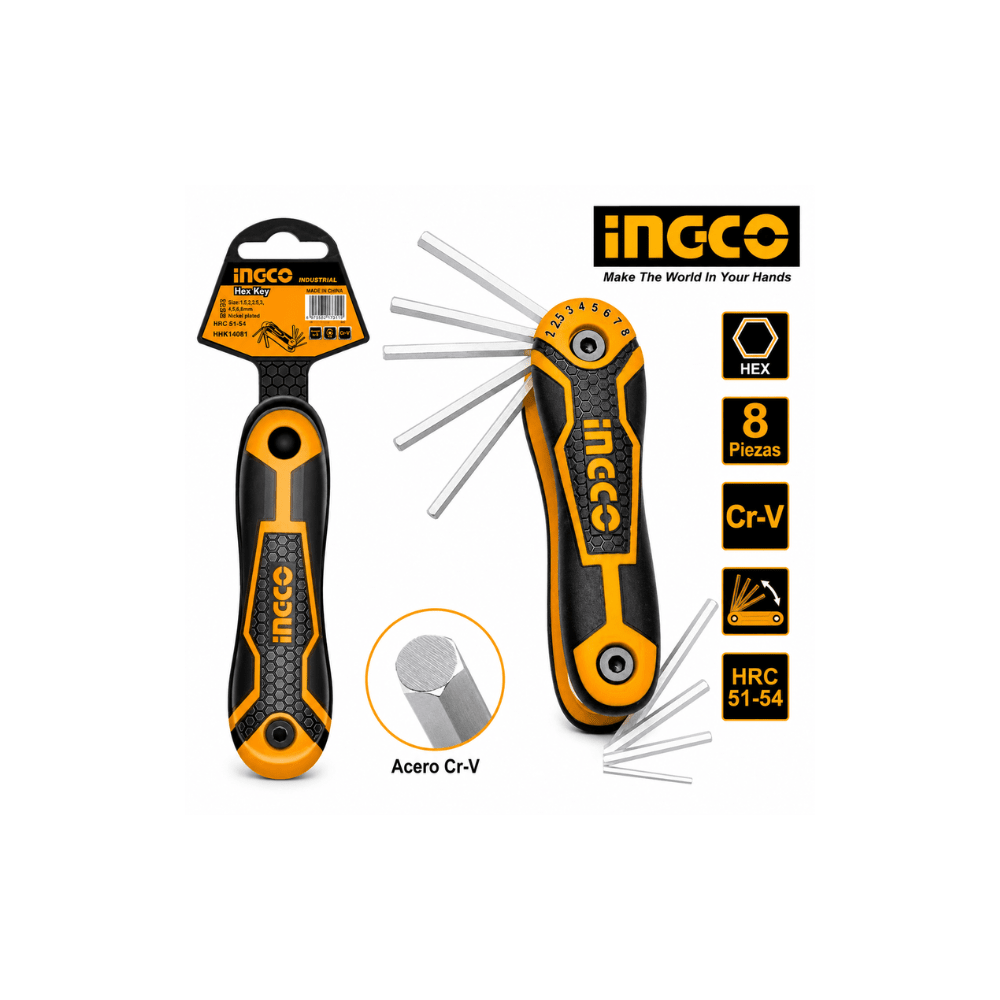 SET DE LLAVE HEXAGONAL TIPO NAVAJA X 8PCS (HHK14081) INGCO1