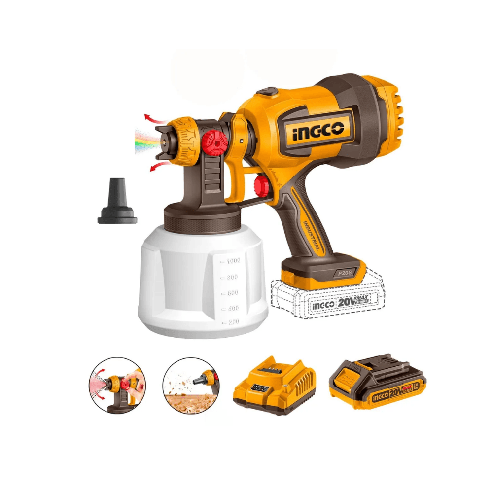 PISTOLA PARA PINTAR DE 800 ML 20v + BATERÍA + CARGADOR INGCO2