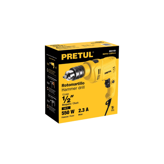 TALADRO PERCUTOR 1/2'' 550W (26119) PRETUL2