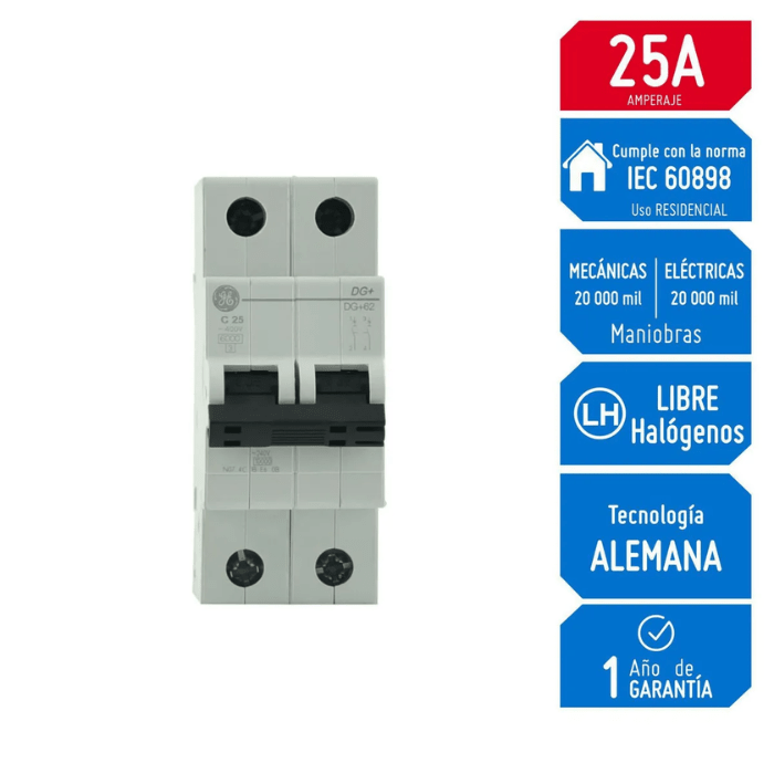 LLAVE TÉRMICA 2 X 25A RIEL GENERAL ELECTRIC2