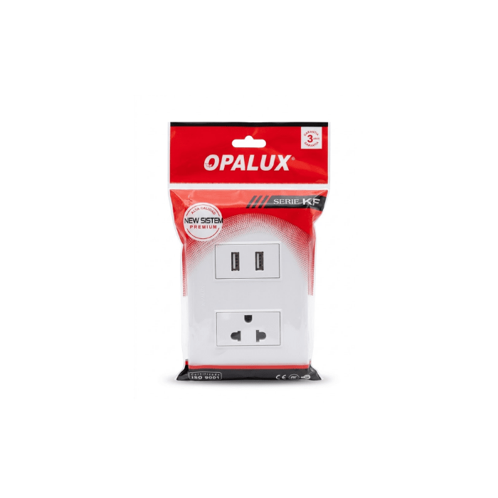 TOMACORRIENTE C/LINEA TIERRA + 2 USB (KF2296) OPALUX1
