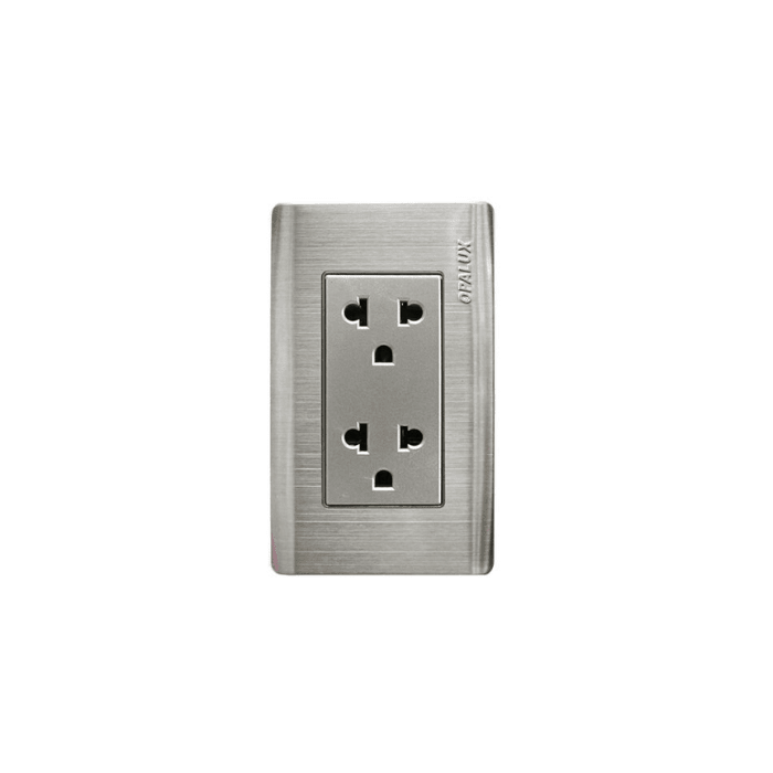 TOMACORRIENTE DOBLE C/LINEA TIERRA METAL (OP-S26) OPALUX1