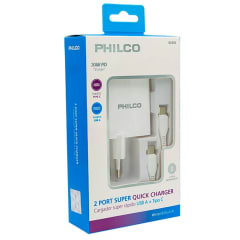 CARGADOR DE PARED PHILCO CARGA SUPER RAPIDO 30W  USB A - TIPO C