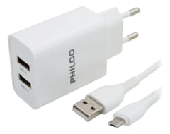 CARGADOR RÁPIDO DOBLE USB 2,1A CON CABLE MICRO USB