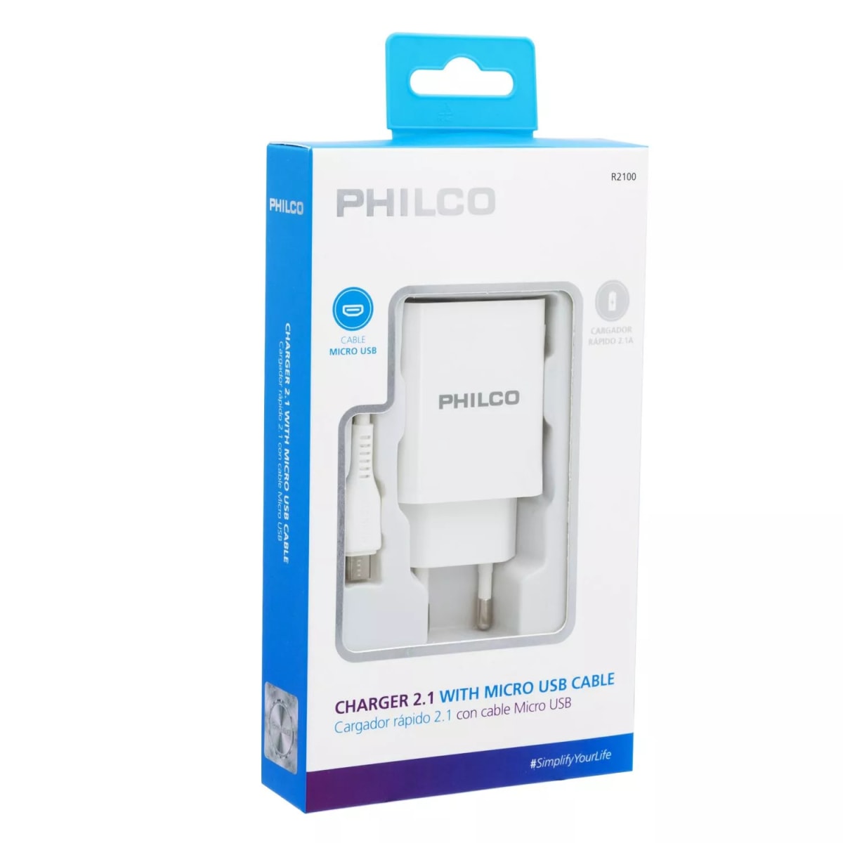 CARGADOR RÁPIDO DOBLE USB 2,1A CON CABLE MICRO USB2