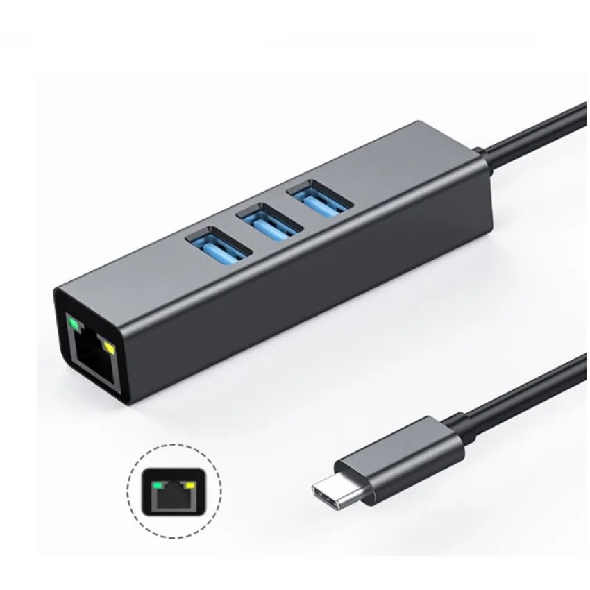 HUB USB 3PTOS + RJ45 A USB TIPO C1