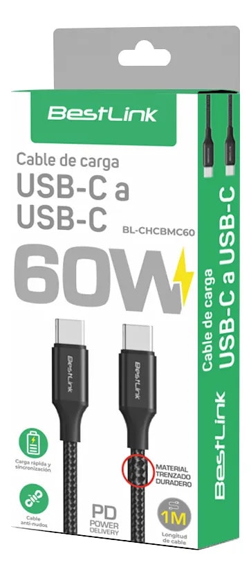 CABLE USB-C A USB-C 60W 1M TRENZADO2
