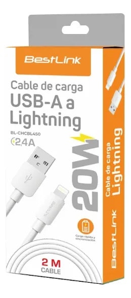 CABLE DE CARGA Y DATOS USB-A A LIGHTNING 20W – BESTLINK2
