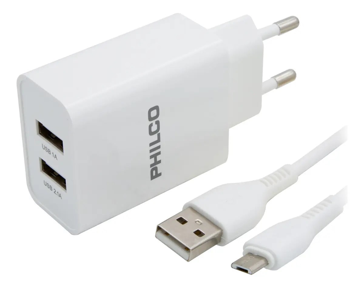 CARGADOR RÁPIDO DOBLE USB 2,1A CON CABLE MICRO USB1