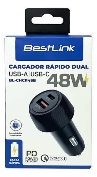 CARGADOR RÁPIDO DUAL PARA AUTO 48W USB-C + USB-A2