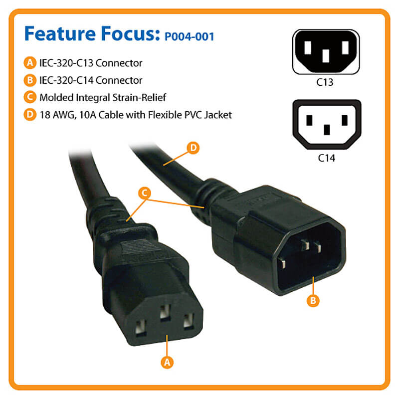 EXTENSION CABLE PODER TRIPP LITE C13/C14 100-250V 10A 30,5CM2