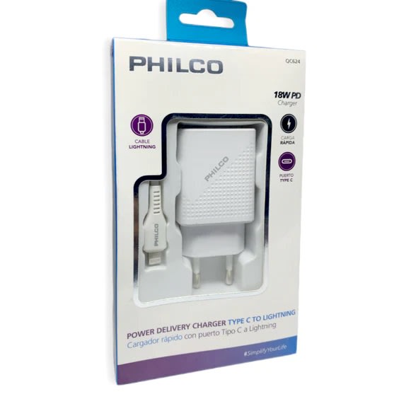 CARGADOR DE PARED PHILCO CARGA RAPIDA DE TIPO C A LIGHTNING1