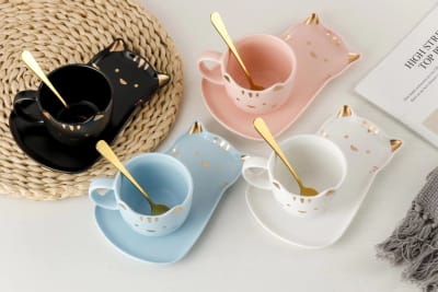 set taza plato cuchara con dorado set taza plato cuchara con dorado