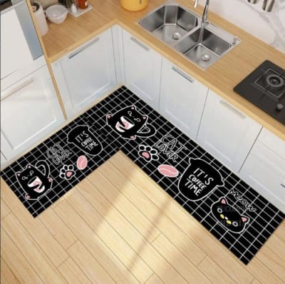 SET 2 ALFOMBRAS NEGRA GATO CON CAFE