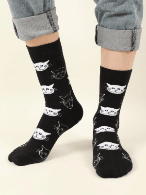 CALCETINES GATO UNISEX BLANCO Y NEGRO