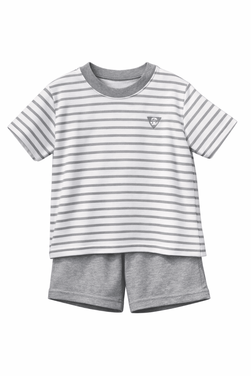 PIJAMA CORTO NIÑO LISTADO GRIS1