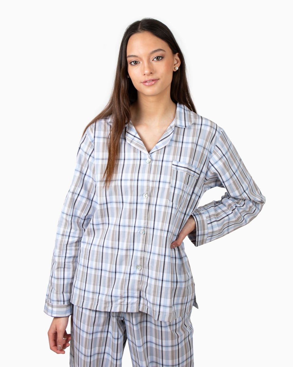 PIJAMA CLÁSICO ABOTONADO CUADRILLE CELESTE2