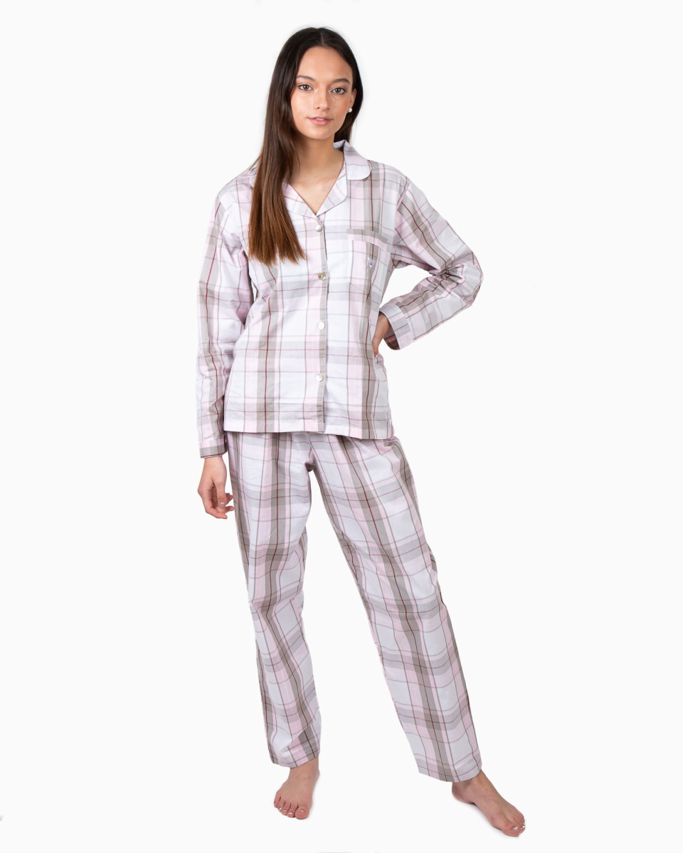 PIJAMA CLÁSICO ABOTONADO CUADRILLE ROSADO1