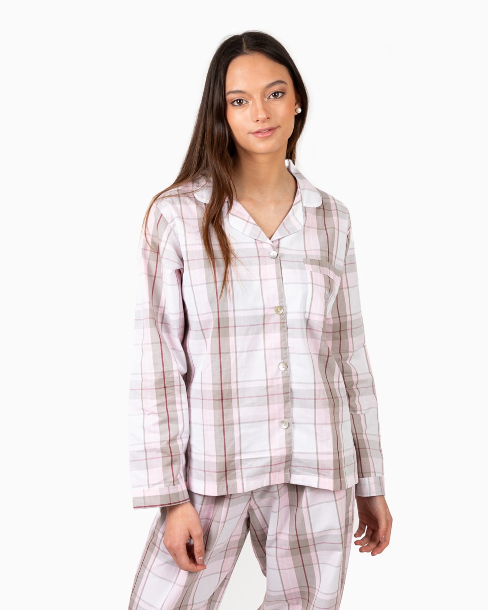 PIJAMA CLÁSICO ABOTONADO CUADRILLE ROSADO2