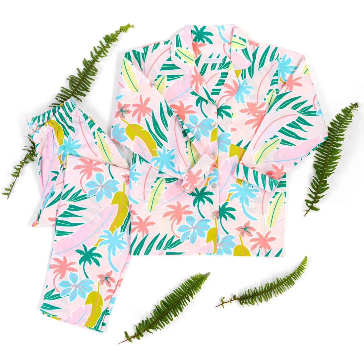 PIJAMA CLÁSICO ABOTONADO PALMERAS2
