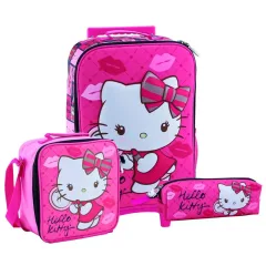 Set Scool Kombat Maleta Lonchera Cartuchera Hello Kitty